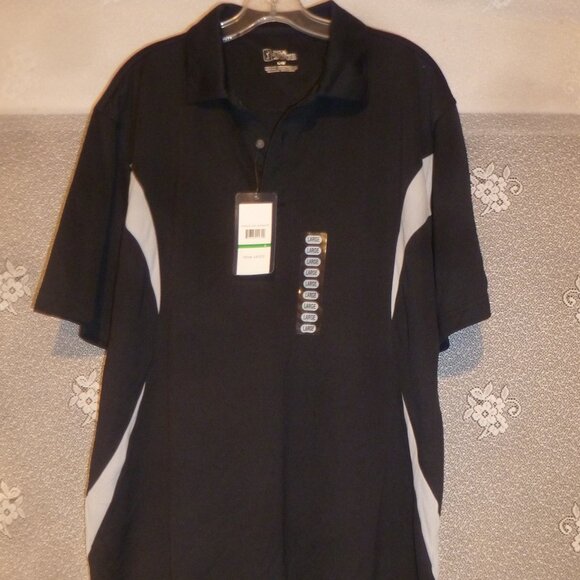 PGA Tour Men's Golf Performance 2 Button Placket Polo Shirt Black/ gray  Sz L - Picture 1 of 11